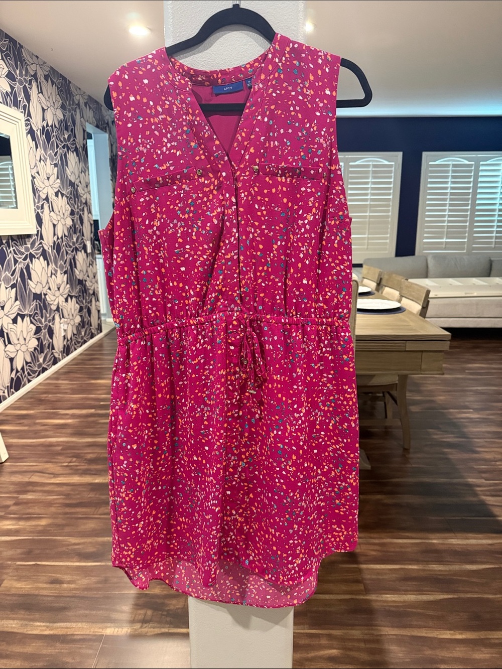 Apt. 9 Fuchsia Multicolor Confetti Sleeveless Drawstring Dress